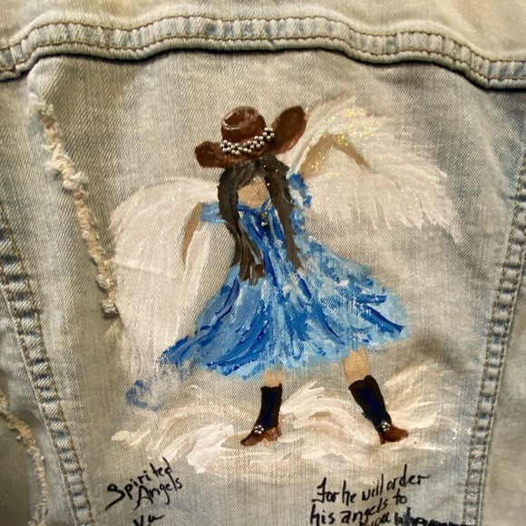 Aeropostale Jackets & Blazers - Aeropostale Distressed HandPainted Angel Denim Jacket